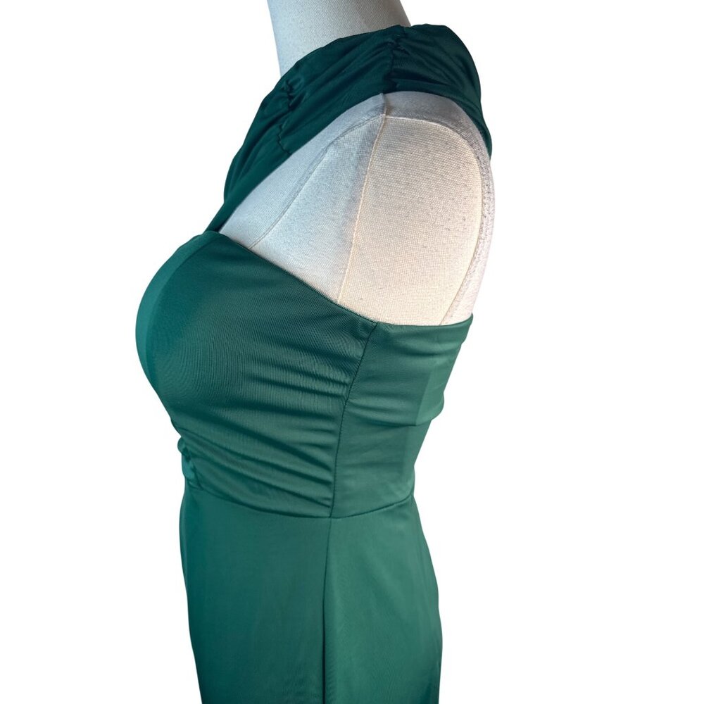 New Emerald Green Miss Ord Small One-Shoulder Draped Evening Gown Long Sleeve - Picture 14 of 16
